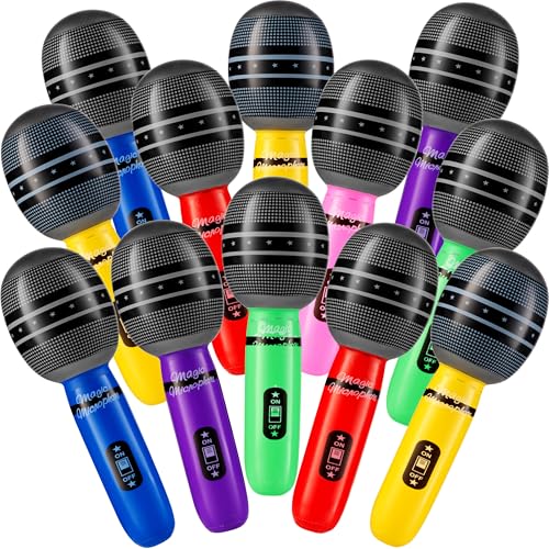 Inflatable Microphones for Parties - (Pack of 12) 10-inch Neon
