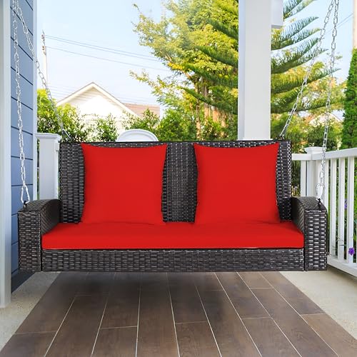 Image of Patio Outdoor Double Seater Swing Chair Without Stand for Balcony, Garden | Weather Resistant Rattan & Wicker Hammock Jhula for Adults