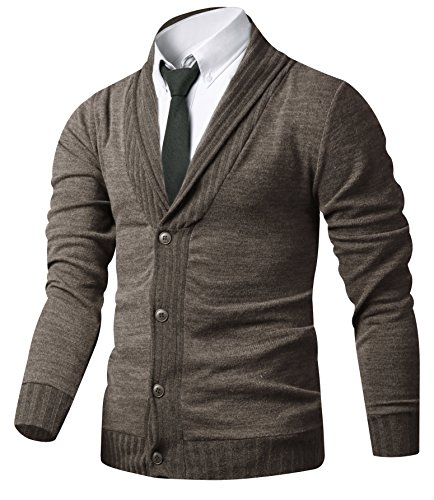 HARRISON83 Mens Slim Fit Basic Button Up Shawl Collar Knit Cardigan Sweater