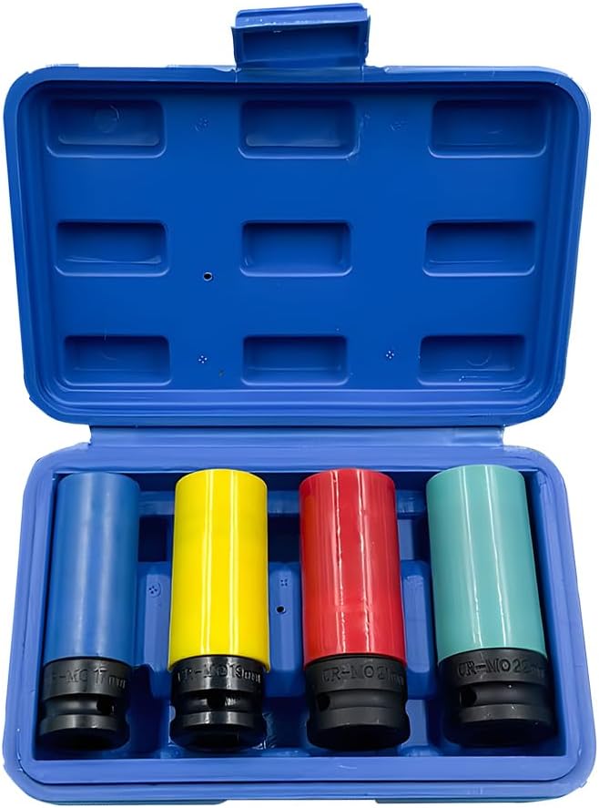 1/2 Inch Car Drive Impact Lug Nut Socket Set, 5PCS Thin-Walled Non-Marring Vehicle Wheel Rim Protector Socket, Color-Coded Automotive Lug Nut Wheel Kit, Universal for SUV RV Truck