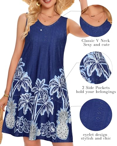 Image of elescat Swimsuit Coverup Summer Dresses for Women Eyelet Casual Loose Sleeveless Sundress with Pockets 2026