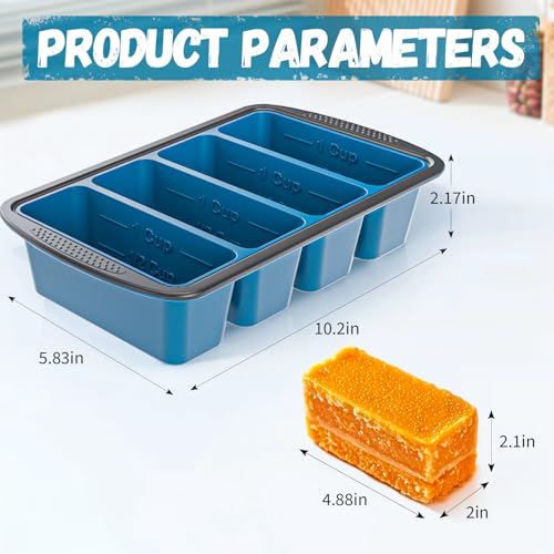 Image of GORCI Silicone Freezer Tray With Lid, 8 Large 1 Cup Soup Freezer Molds, Soup Freezer Container for Meal Prepping, Large Ice Cube Tray, Perfect for Storing Leftovers, Sauces, Lasagna, 2-Pack