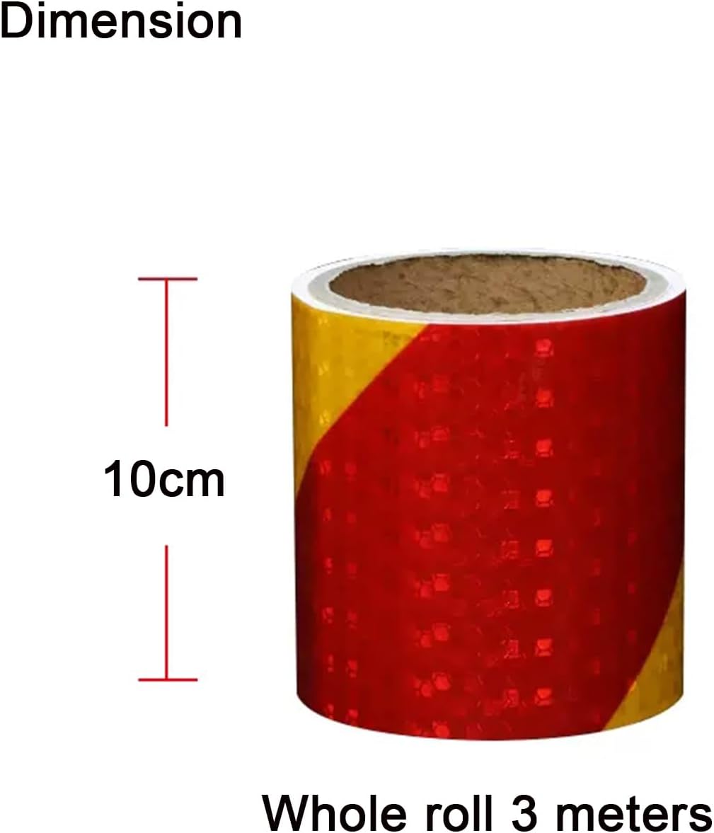 Reflective Tape, High Intensity Red Yellow Warnig Tape, Self-Adhesive Reflective Sticker for Trailers Trucks Cars Boats(10 cm X 300 cm)