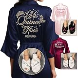 Quinceanera Robes and Slippers Set for Mis XV Anos and the Entire Quince Squad, Robes for Mama de la Quince, Abuela, Hermana and More, A Great Bundled Quinceanera Gift, Blush Pink S/M