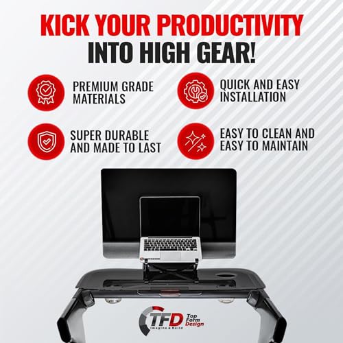 TFD StepTray | Compatible with Peloton Tread Plus ONLY, Made in USA | Walking Desk Attachment Holder for Laptop, Tablet, Phone, & Book - Exercise Workstation - Peloton Treadmill Accessories (Black)