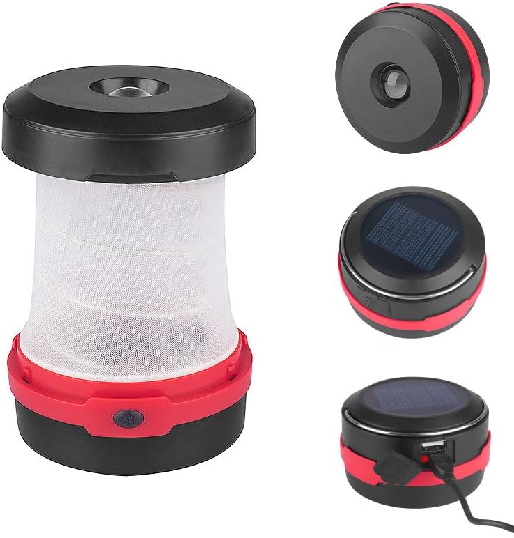 3W Super Bright Collapsible Solar Rechargeable LED Camping Lamp White Red Blue Green-Hanging Feature for Outdoor Use