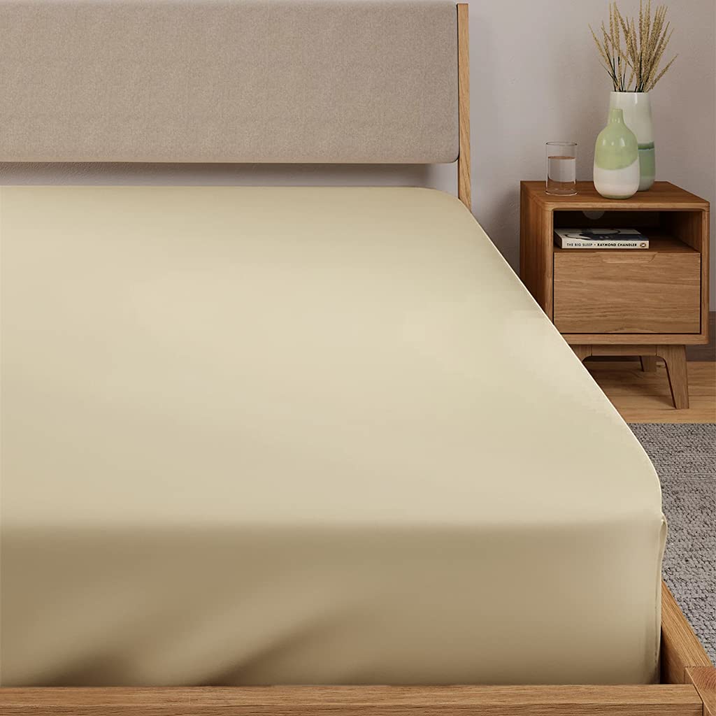 KHAS STORES Polycotton King Brown Fitted Sheet Deep Fit Luxury Bedding | Cotton Fitted Sheet King Bed (Natural Stone, King)