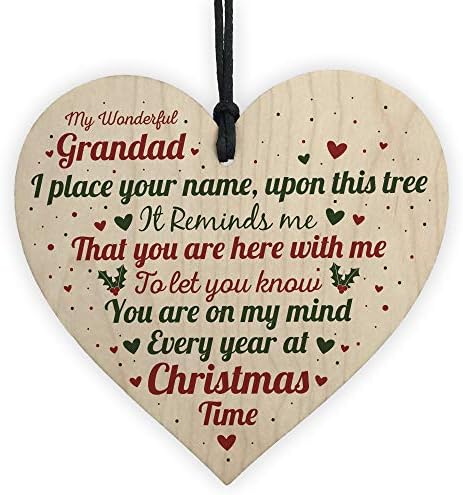 RED OCEAN Christmas Memorial Grandad Grandfather Handmade Wooden Hanging Heart Sign Tree Decoration Bauble