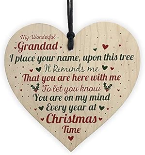 RED OCEAN Christmas Memorial Grandad Grandfather Handmade Wooden Hanging Heart Sign Tree Decoration Bauble