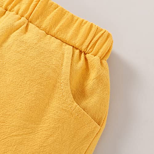 Toddler Baby Girl Clothes Off Shoulder Loose Floral Top Shirt Solid Casual Shorts Set Cute Summer Outfits(Yellow 01 ,3T-4T) #TOP5