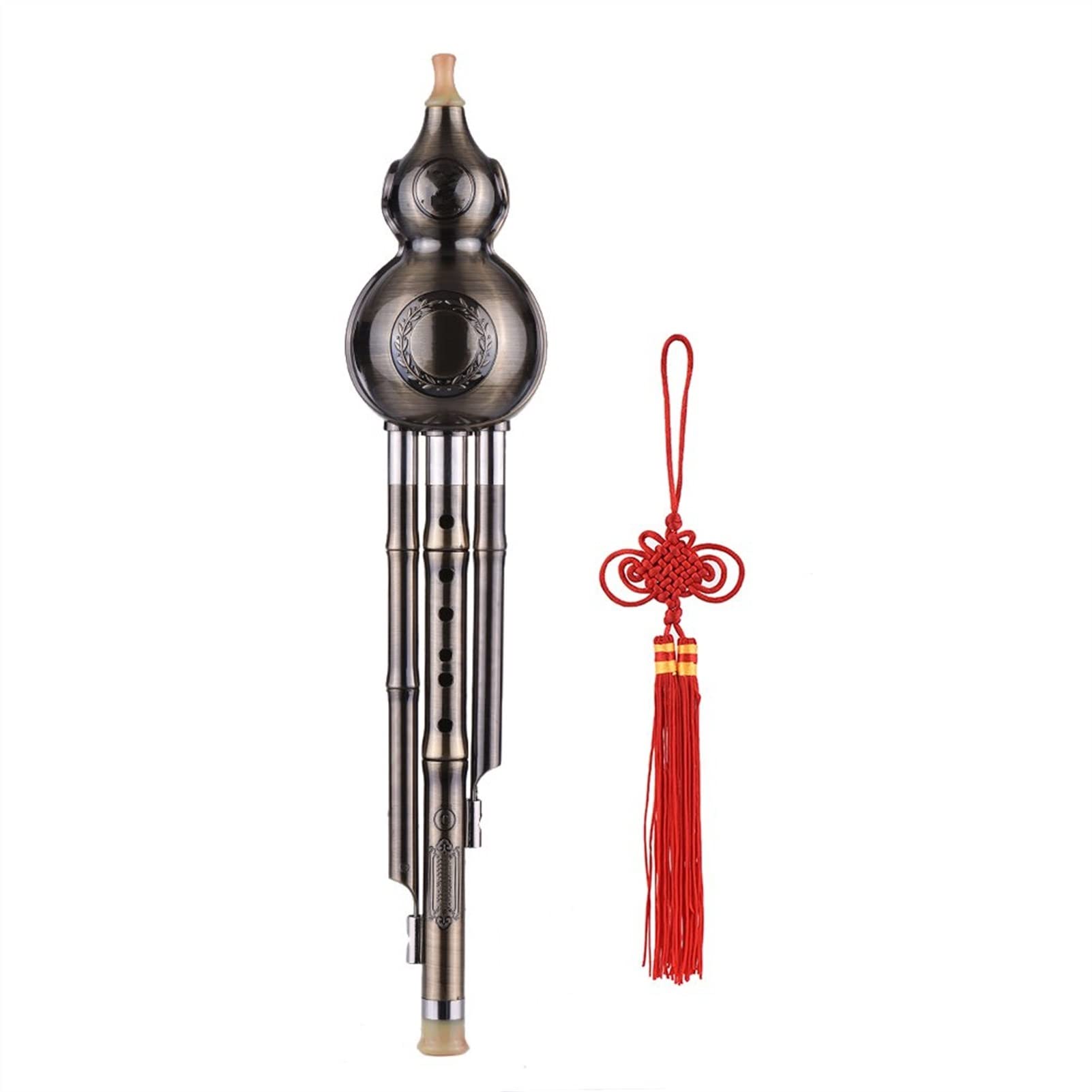 Principiantes Hulusi Chino Hulusi Bambú C Key Flaute Instrumento De Viento De Viento Material De Aluminio Plateado