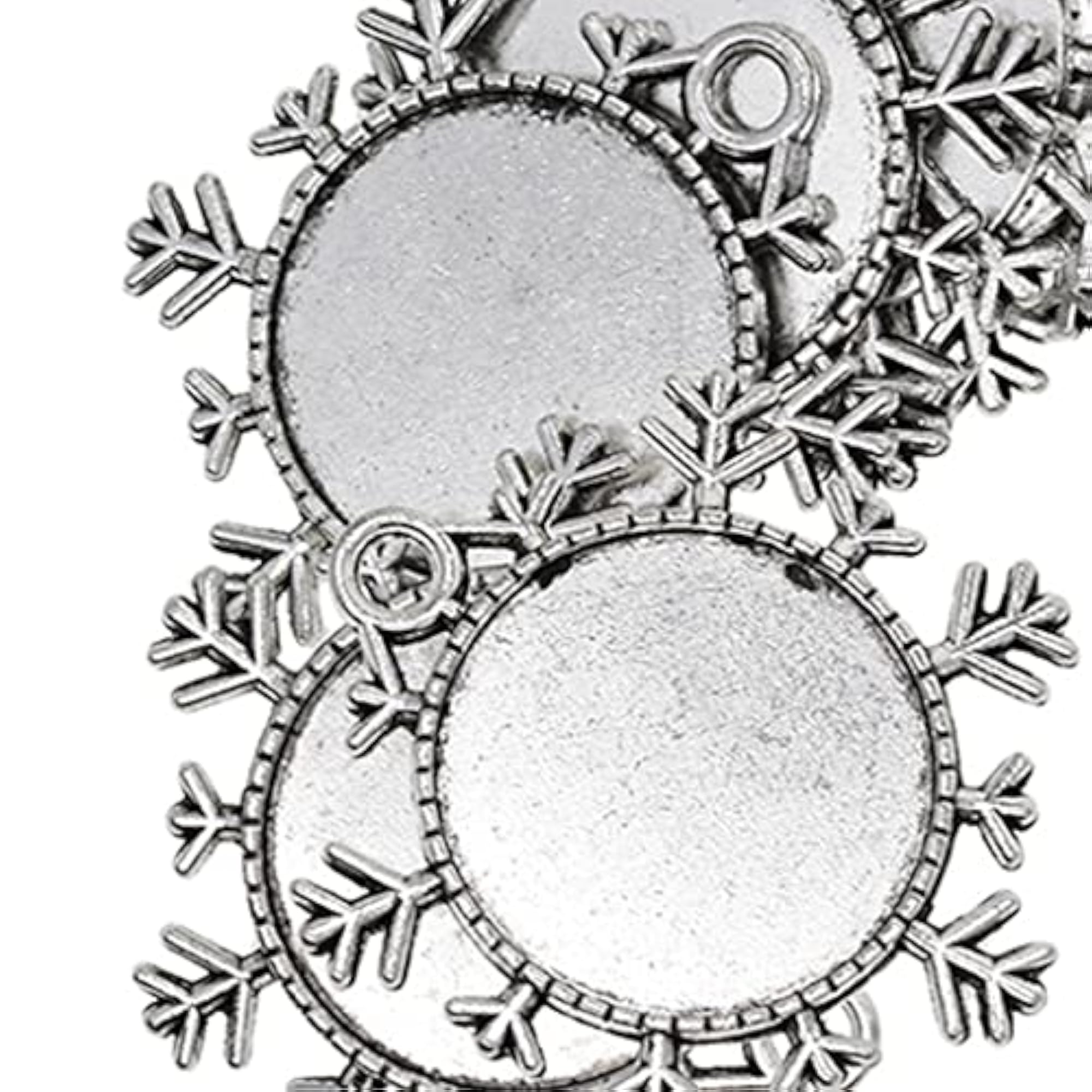 10 Pieces Vintage Christmas Snowflake Pendant Trays, Tibetan Silver