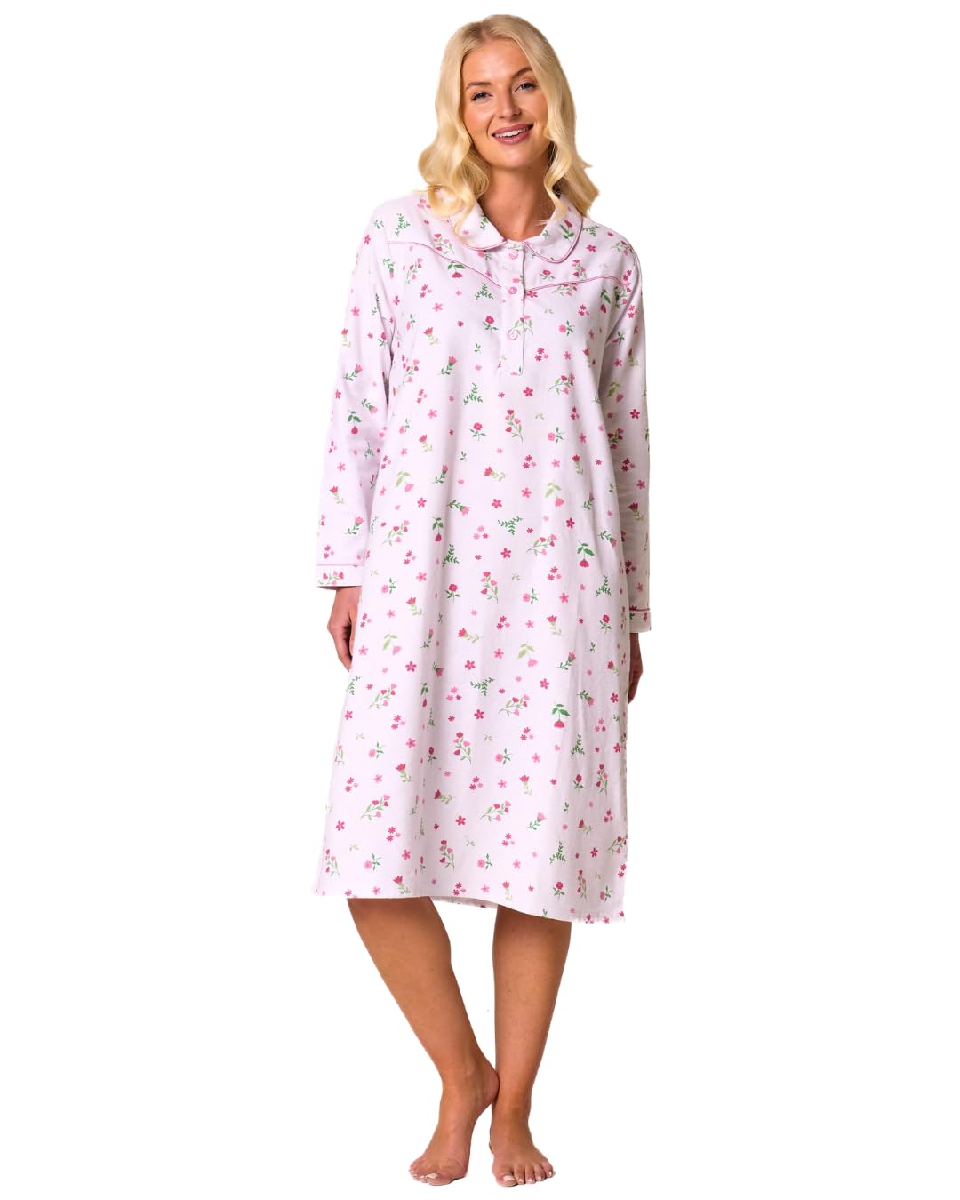 Suzy & Me Ladies 100% Brushed Cotton Winceyette Nightdress (PINK DAISY, 20-22)