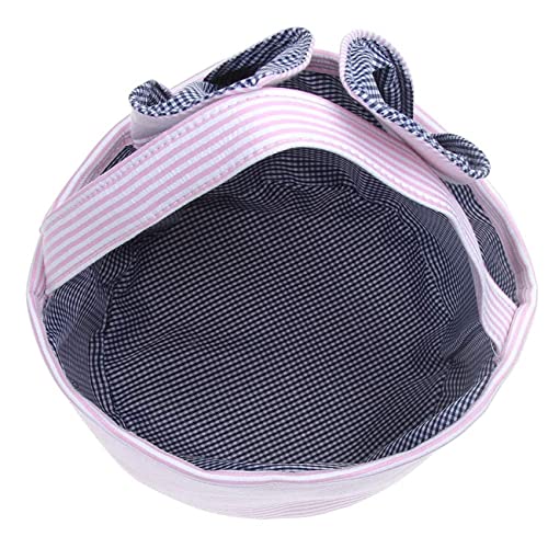 Image of Easter Basket Seersucker Egg Hunt Bunny Baskets for Kids with Cute Rabbit Ears Stripe Storage Gifts Candies Personalized Easter Party Gifts
