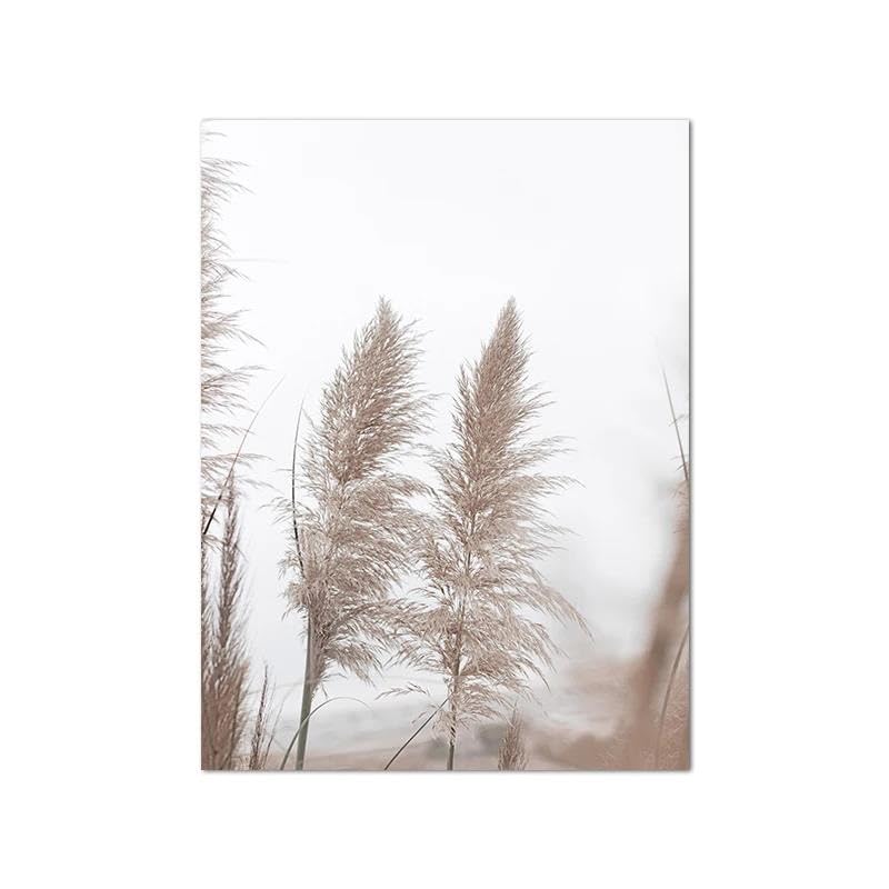 Peinture d'herbe de pampas séchée et plage - Toile déco nature pour une ambiance zen