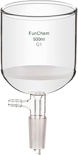 FunChem Filtering Buchner Funnel with Coarse Frit (G1), Borosilicate Glass Filtering Funnel with 24/40 Standard Taper Inner Joint and Vacuum Serrated Tubulation, I.D. 94 mm, 100 mm Depth, 500 mL