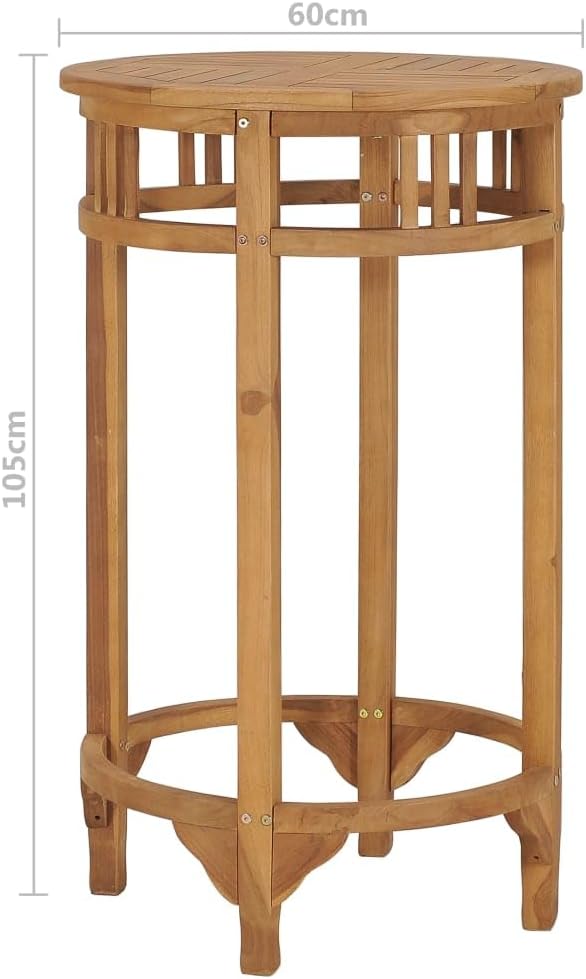 Solid Teak Wood Bar Table Compact Durable Round Indoor Outdoor Furniture for Patio Balcony Dining Room