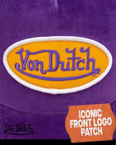 Image of Von Dutch Unisex Trucker Hat - Velvet Curved Bill Mesh Back Retro Classic Adjustable Snapback Baseball Cap for Men and Women