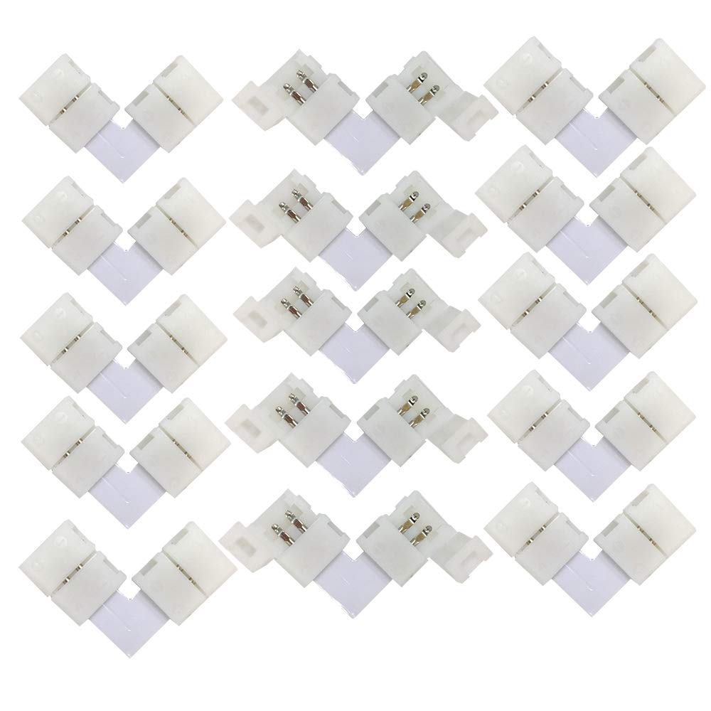 zmtyuguan 15pcs/Pack 8 mm L-Shape 2-Conductor Quick Splitter Right Angle Corner Connector for 3825 2538 LED Strip Lights， is Designed for 8mm Width LED Strips