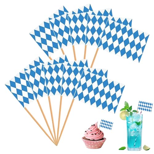 100 Stück Bayern Zahnstocher Flaggen,Bayerische Deko,Bayern Flagge für Cocktail Cupcake Dekorationen und Bayerisches Oktoberfest Deko,Bayrisch Oktoberfest Partydeko,Oktoberfest Tischdeko