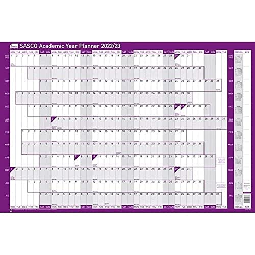 Sasco 2022/23 Academic Year Wall Planner with wet wipe Pen & sticker pack, Purple, Board Mounted, 915W x 610mmH, 2410164