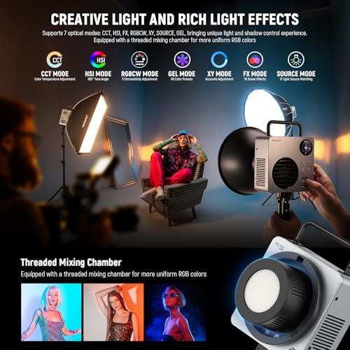 Image of NEEWER RGBWW HB80C LED Video Light with 80 W and 72 Wh Battery, 100 W PD Fast Charger, App Control, 2.4 G, 10400 Lux /m, 2500 K-7500 K, Mini RGB Tree Mount, Studio Recording, Continuous Light, HB80C