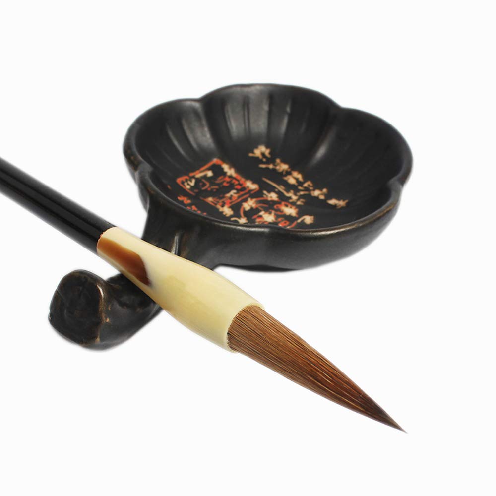 Woonsoon 2 Pcs Multifunctional Inkwell Dish Porcelain Handmade Ink Well Inkstone with Brush Holder for Chinese Japanese Calligraphy Painting Practice-image-20