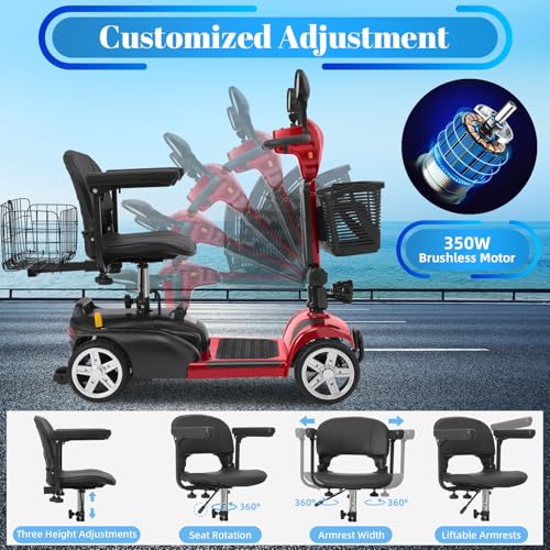 30-60 Miles Ecomobi MS02 Long Range 4 Wheels Electric Mobility Scooter for Adults/Seniors, 350W E-Wheelchair Device w/25Ah Extended Battery, Dual Baskets Compact Mobile for Travel(FSA/HSA Eligible)