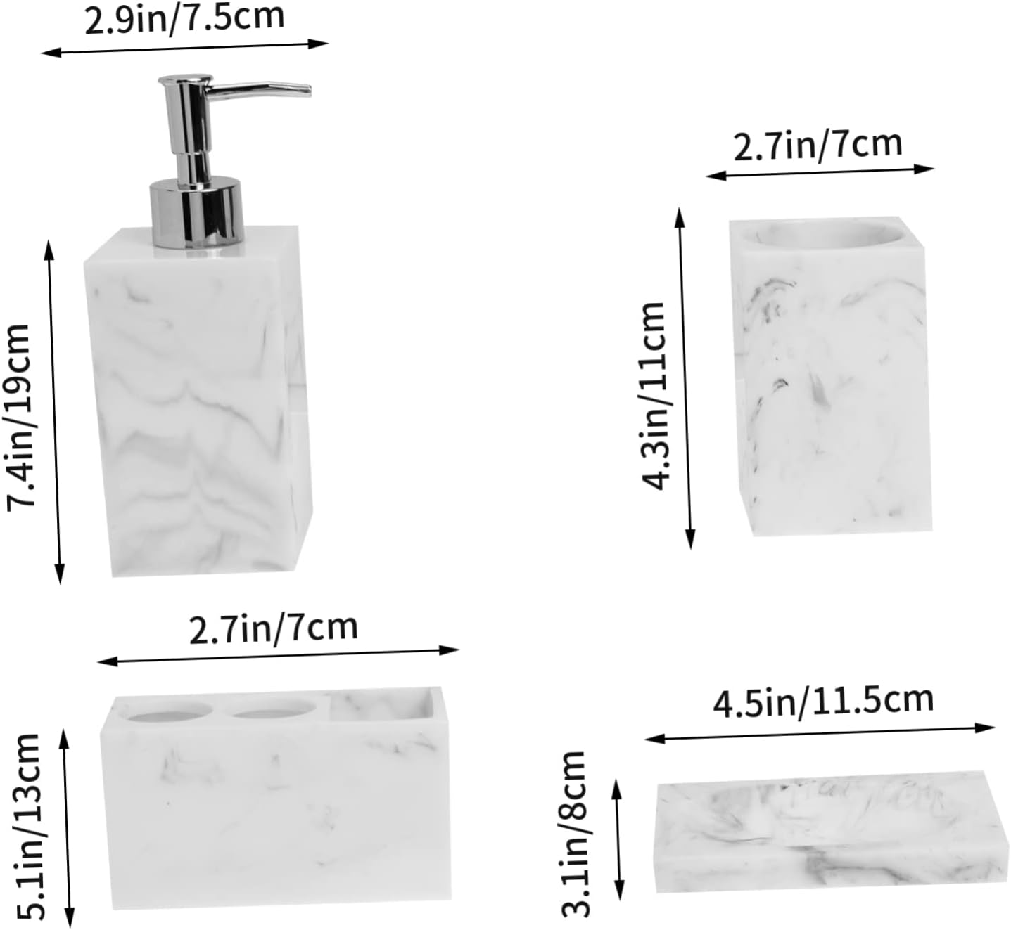 VICASKY Resin Bathroom Accessories Marble Pattern Wash Cup Soap Dish Toothbrush Holder Stylish Bathroom Washing Kit for Home and Apartment