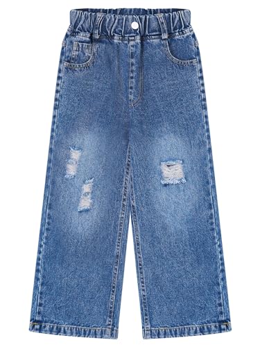 Hularka Kids Girls Retro Ripped Jeans Distressed Washed Straight Leg Denim Pants Casual Denim Trousers Size 5-14 Years4