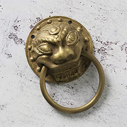 Antique Head Cabinet Door Handle Chinese Bronze Drawer Pull Ring Pure Copper Lion Head Door Knocker Rustproof (Color: A) (A) (A) #TOP15