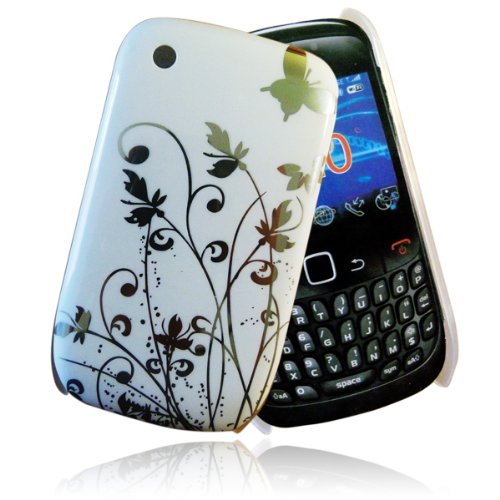 Accessory Master - Housse en rigide pour Blackberry curve 8520 - Fleurs Papillon - Blanc