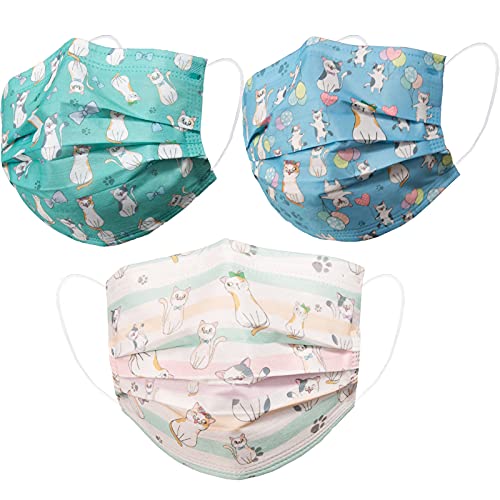 Imymax Colorful Disposable Face Masks Printed With Cats,Cute Adorable Cartoon Kitty Kitten Design Pattern For Furry Family Animal Lover,3 Ply 50 Pack Breathable Colored Face Mask Covers For Women Men Adult cover