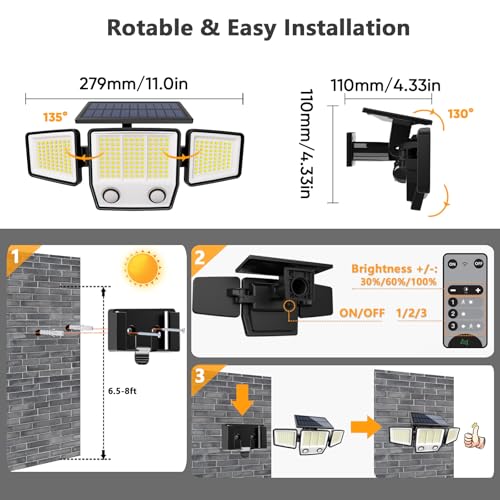 Lampe solaire extérieur 3 modes d'éclairage avec détecteur de mouvement - 5