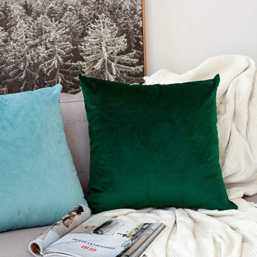 Image of Khooti Velvet Cushion Cover Pack of 1-24 inch x 24 inch / 61 x 61 cm - Army Green - Soft Pillow Covers Cushion Case for Sofa Bedroom Livingroom Chair Car, Cushion Cover