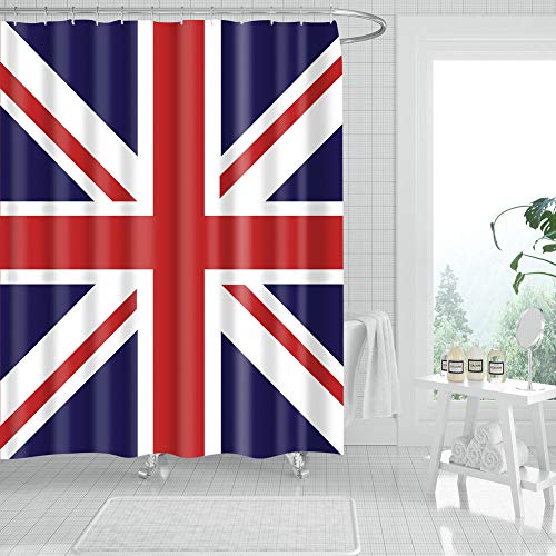 Fangkun Shower Curtain Bathroom Decor - Uk British Flag Design Polyester Fabric Bath Curtains Set - 12Pcs Shower Hooks - 72 X 72 Inches #TOP1