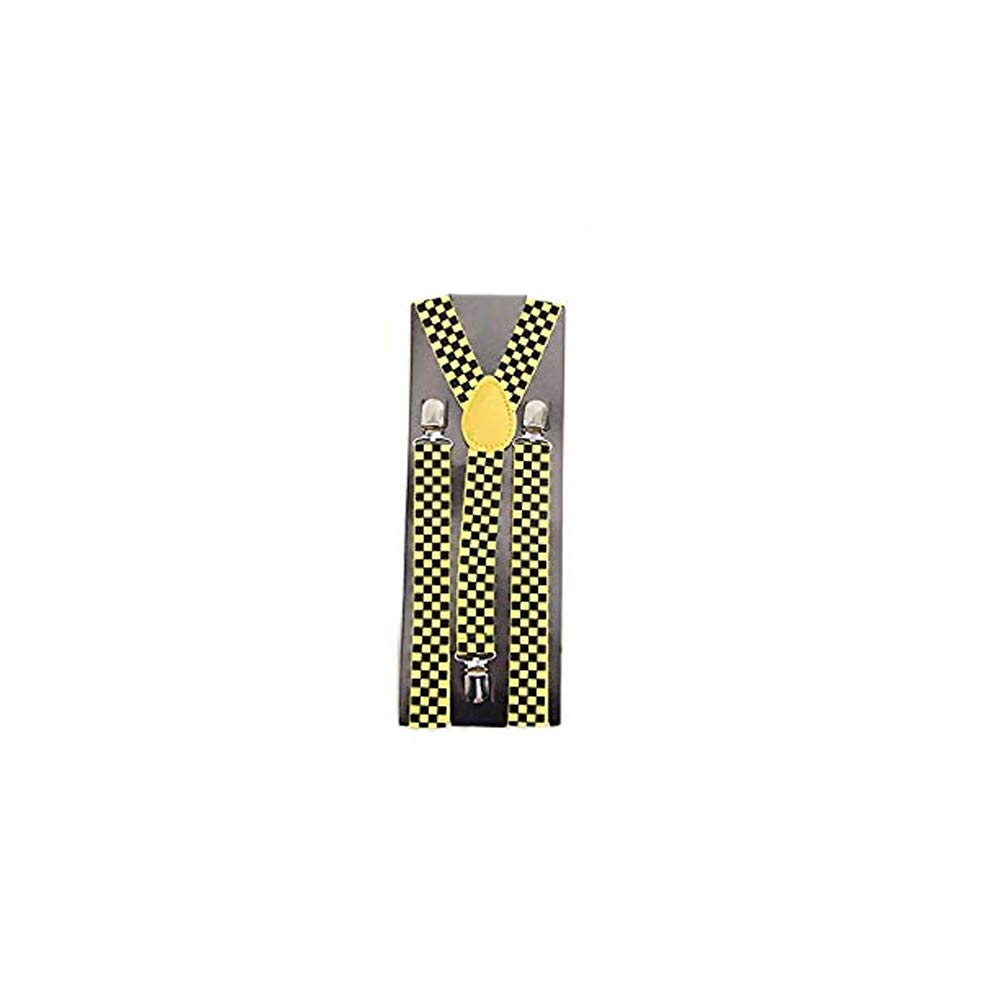 Pair Fashion Braces [suspenders] in a black and yellow check design.2.5cm wide ,Adjustable with metal adjusters and snap fasteners .