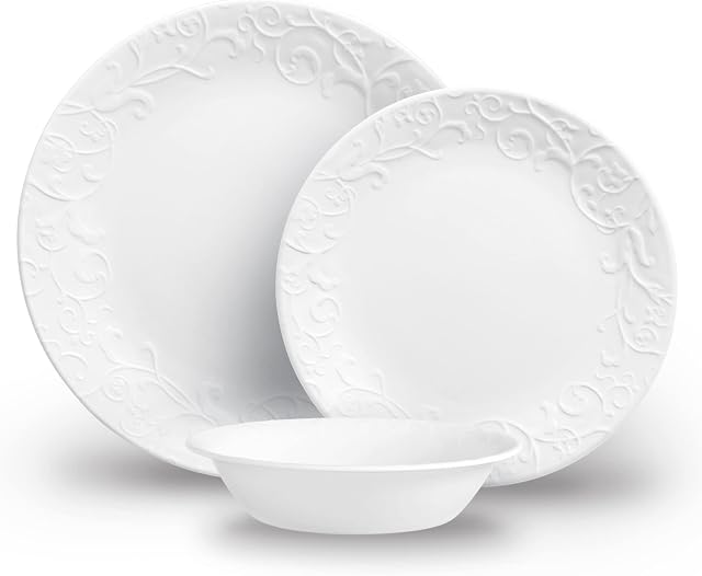Corelle 12pc Bella Faenza Dinnerware Set for 4-3X More Durable Glass, Half Weight of Ceramic, up to 80% Recycled