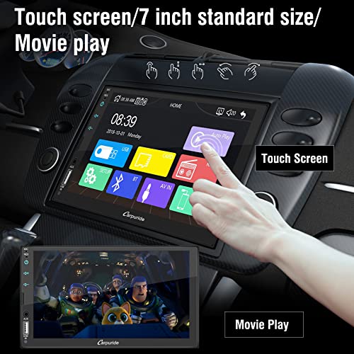 Carpuride Double Din Car Stereo With Apple Carplay & Android Auto, 7" Touchscreen Car Audio Receiver With Bluetooth, Mirror Link, Backup Camera, Usb/Tf/Aux Port, A/V In, Swc, Fm/Am Radio, 2 Din #TOP5
