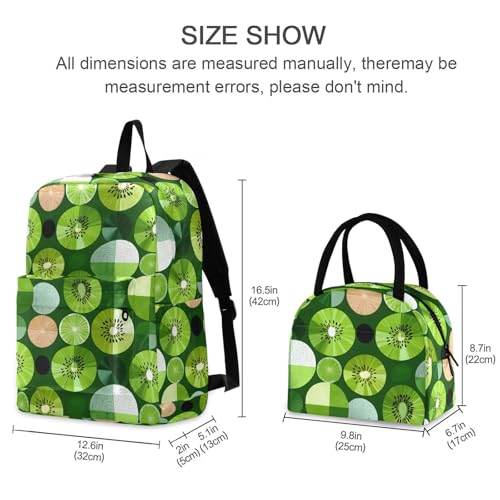 Cartoon Kiwi Print Backpack Set with Lunch Bag, Large Capacity Travel Backpacks and Lunch Box Insulated for Commute Hiking Picnic2