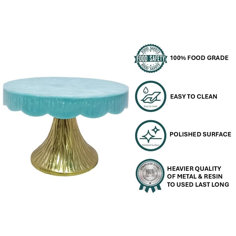 Image of Blue Resin Stylish Vintage Turquoise & Gold Cake Stand for Weddings, Birthdays, and Parties - Elegant Dessert Display