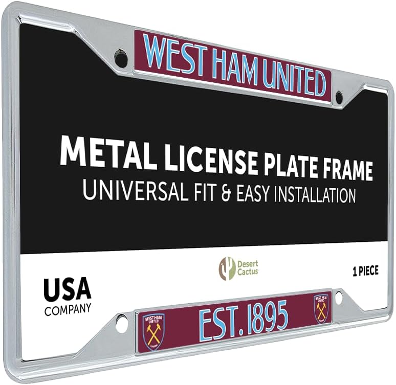 West Ham United Car Accessories Hammers Football Soccer Metal License Plate Frame and Tag Holder for Front or Rear of Car (Style 2)