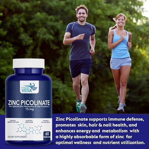 Image of Zinc Picolinate 15mg - High Absorption Zinc Supplement for Immune Support | Skin Health, Hair & Metabolism | Promotes Cellular Health - 60 Vegetarian Capsules