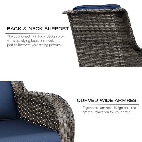Joyside 5 Piece Outdoor Patio Furniture Set Wicker Conversation Bistro Set Swivel Rocking Chairs with Side Table and Ottomans for Backyard, Porch, Deck(Mixed Grey/Blue) - Thumbnail 5