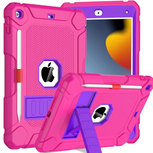 Étui pour iPad 9e 8e 7e génération rose et violet coque de protection antichoc 10.2 pouces avec support