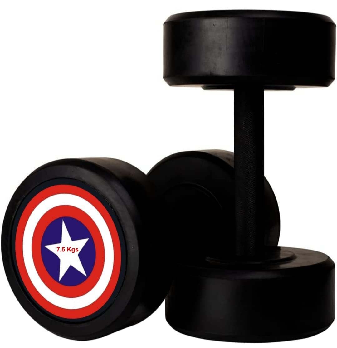 Gyming World® Pair of 7.5 Kgs, Rubber Coated Round Dumbbell, Ideal for Home & Gym Exercise, Workout for Men & Women, Black