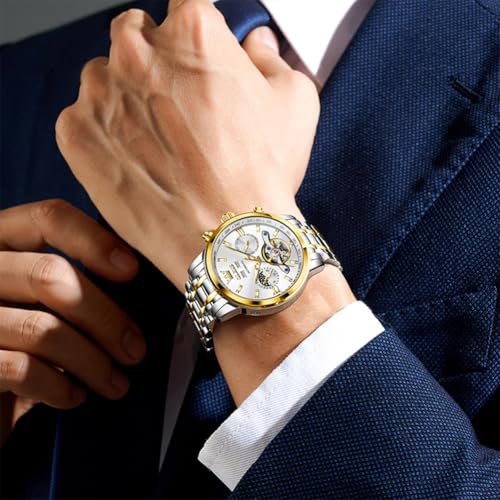 Image of OLEVS Automatic Watches for Men Luxury Skeleton Multi-Function Mechanical Watch Self Winding Date Waterproof Luminous Mens Watch