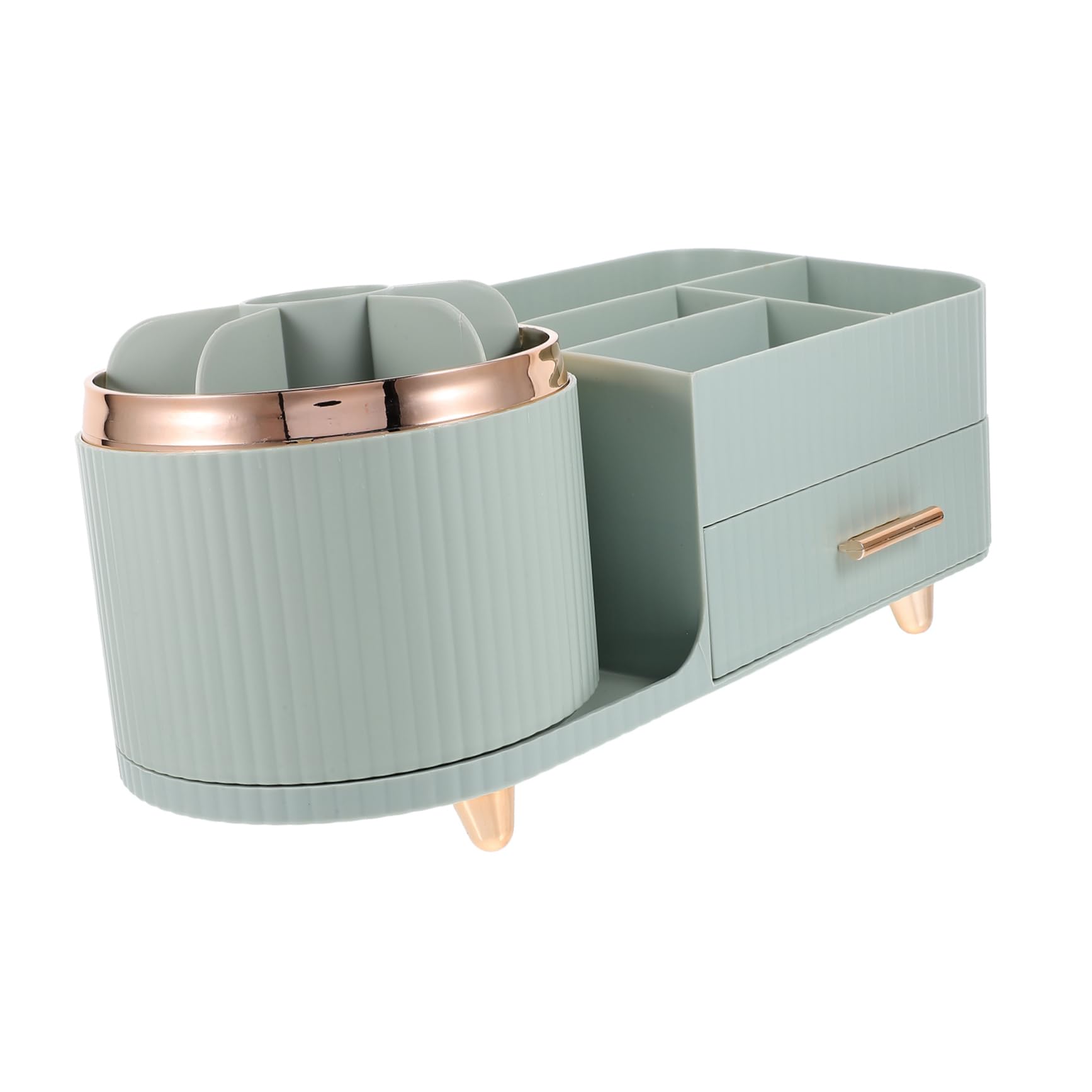 Healeved Organizzatore Cosmetico Rotante Cassetto e Scomparti, Portapennelli in Plastica Blu, Grande Capacità per Piano