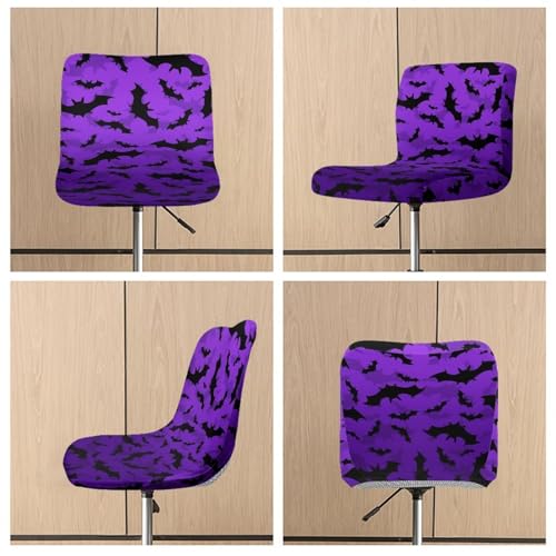 Image of Bar Stool Covers with Backs Halloween Bats Purple Height Mid Low Back Chair Protector Stain Resistant Bar Stool Chair Covers Counter Height Chair Covers Set of 2