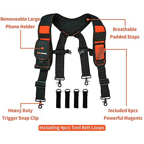 Image of MELOTOUGH Magnetic Tool Belt Suspenders with Magnetic WristBand for Work Belt Padded Suspenders Constrcution